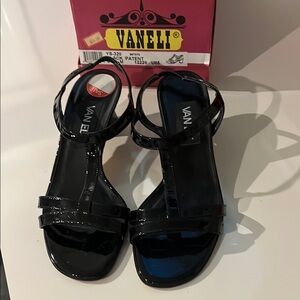 Vaneli Black Patent Leather Women's Sandals